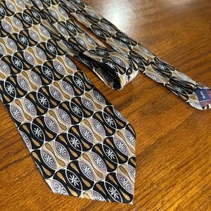 Stafford‎ Executive All Silk Necktie Black Purple Gold Geometric Floral Tie